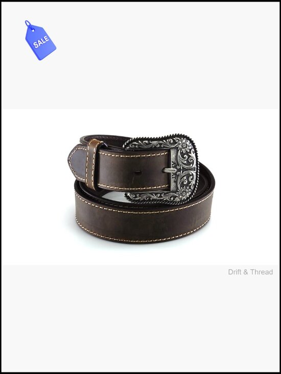 Genuine Leather Western Belt - Heavy Stitch Accent - 1.5\